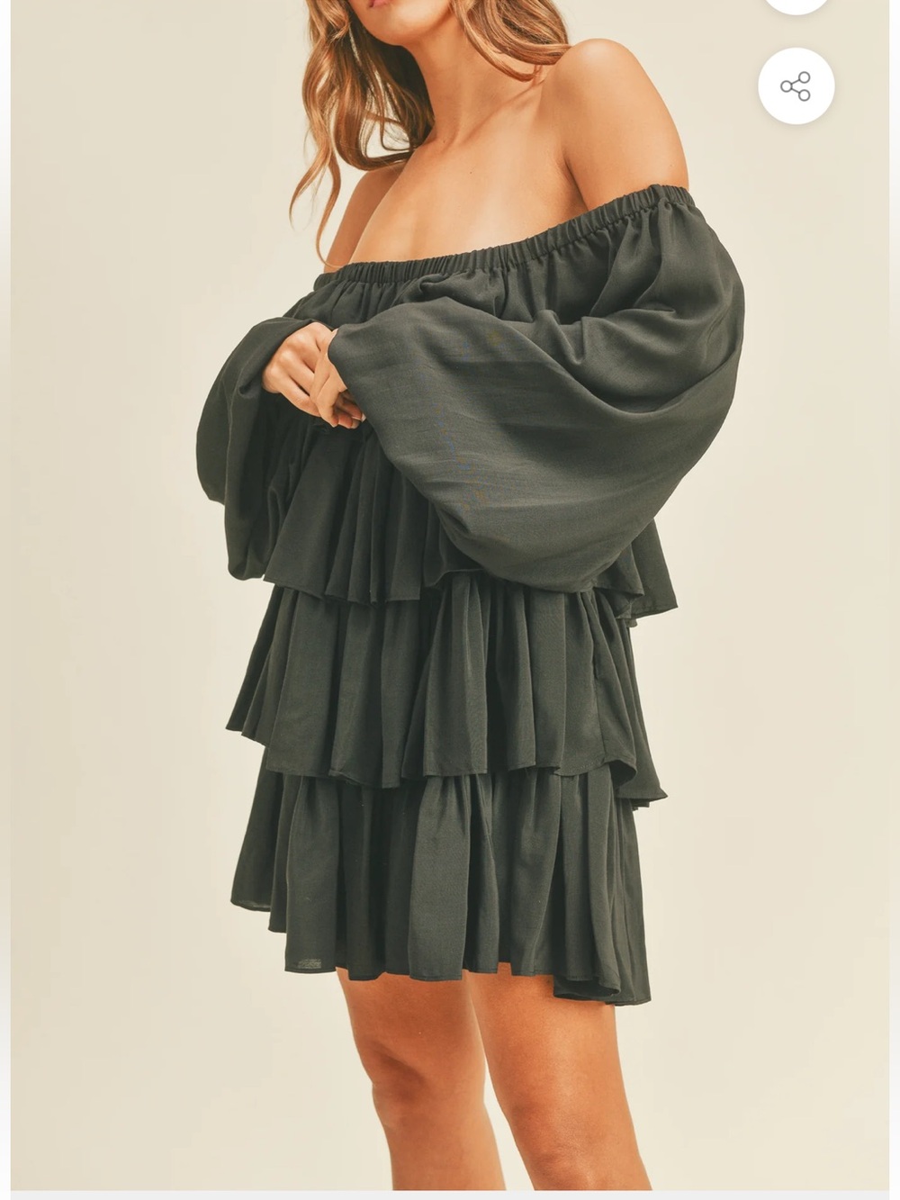 Mable small black moana neck ruffled tiered long sleeve mini dress. - Picture 7 of 12